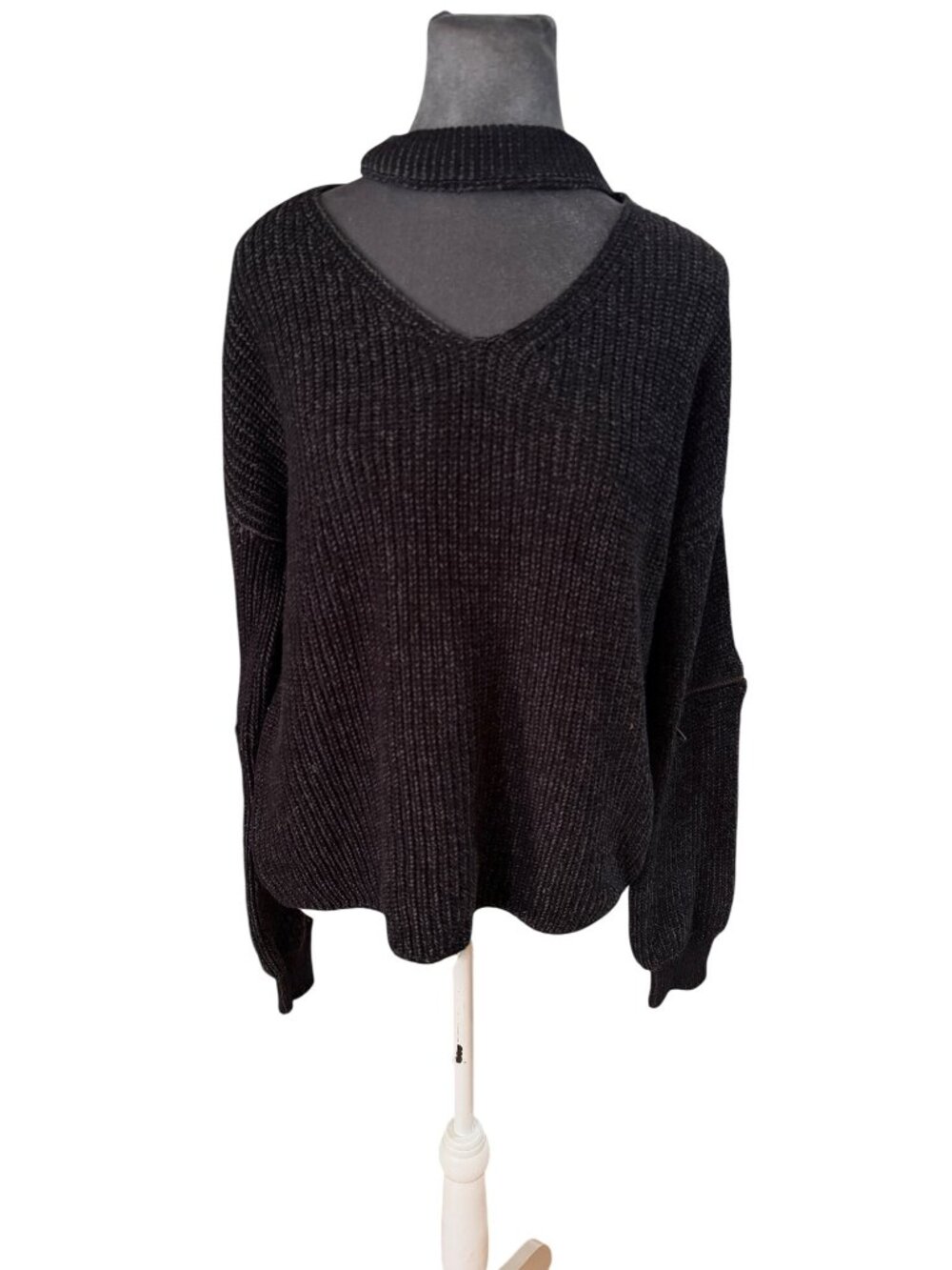 Fate By LFD Black Open Back Knit Sweater With Zipper Details Size Small
